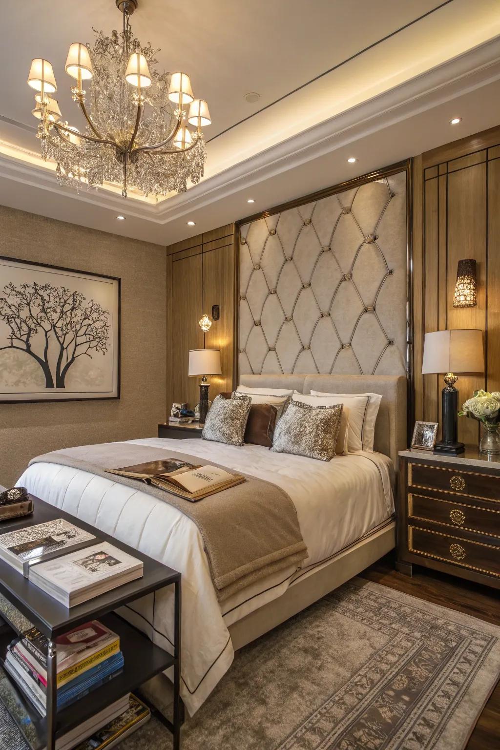 A deluxe bedroom enriched with individual details that express the owner's character.
