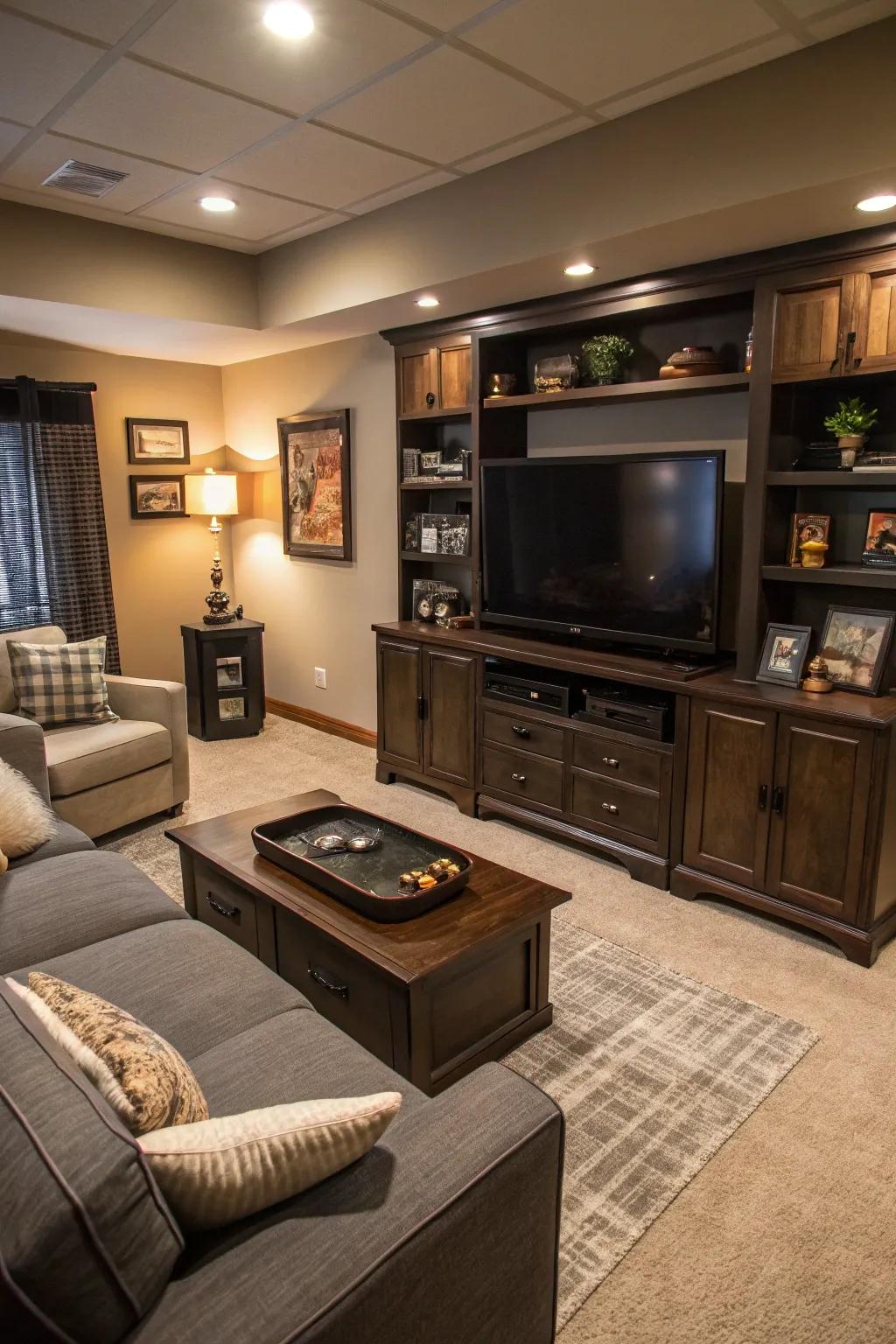Covert storage keeps your man cave looking clean.