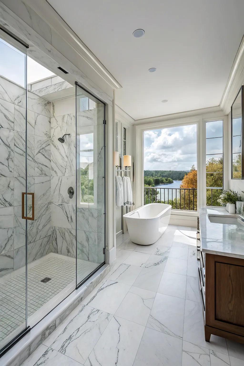 Marble and glass unite to produce a modern, airy atmosphere.