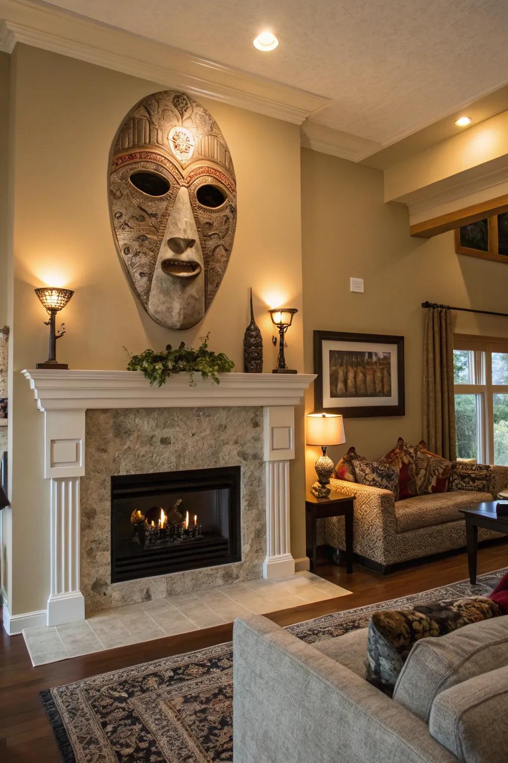 A bold adornment acts as a captivating focal feature in this space.