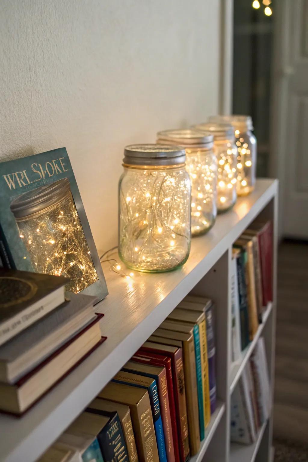 Quirky utility canister light displays on a shelf.