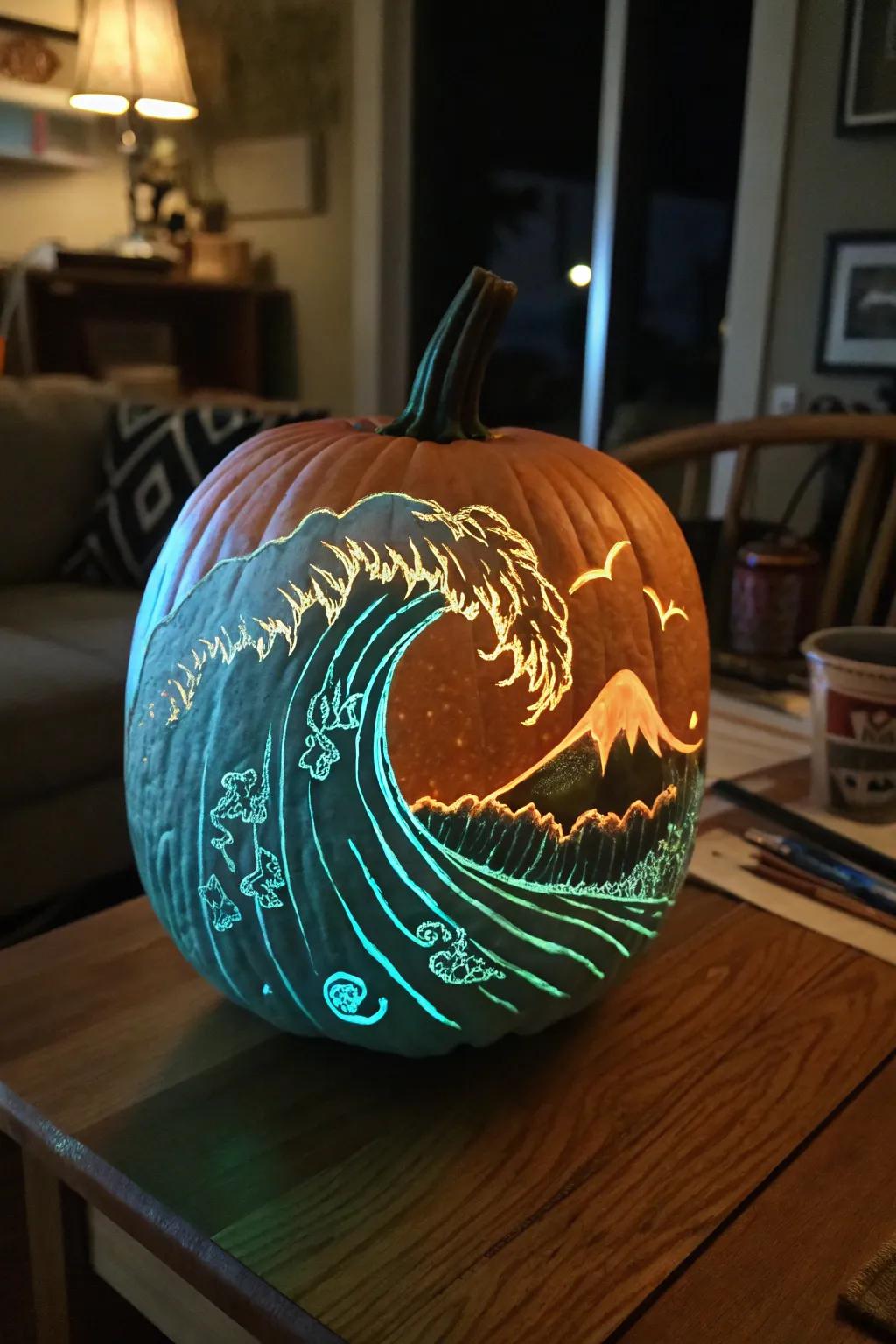 Illuminated swells contribute a bewitching nighttime aspect to your pumpkin.