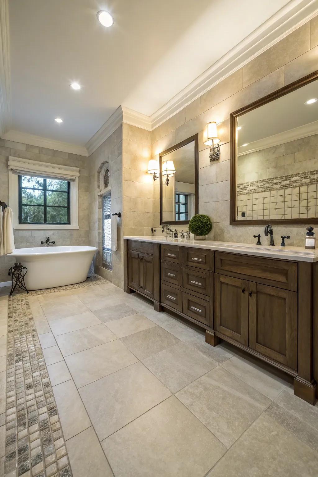 Floor squares and concrete create an eclectic, elegant washroom design.
