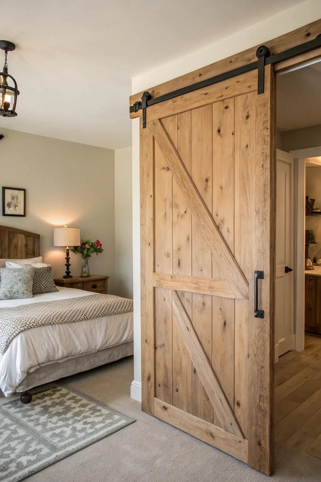 Natural wood barn doors deliver enduring beauty and a welcoming atmosphere.