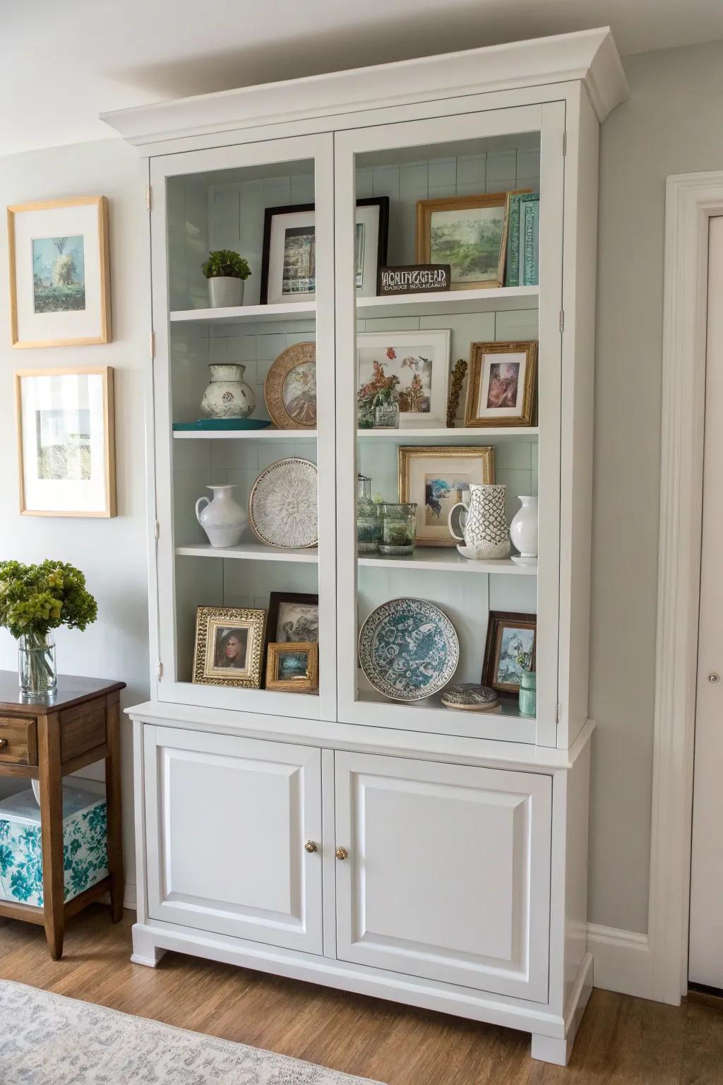 Artistic accents in a display cabinet.