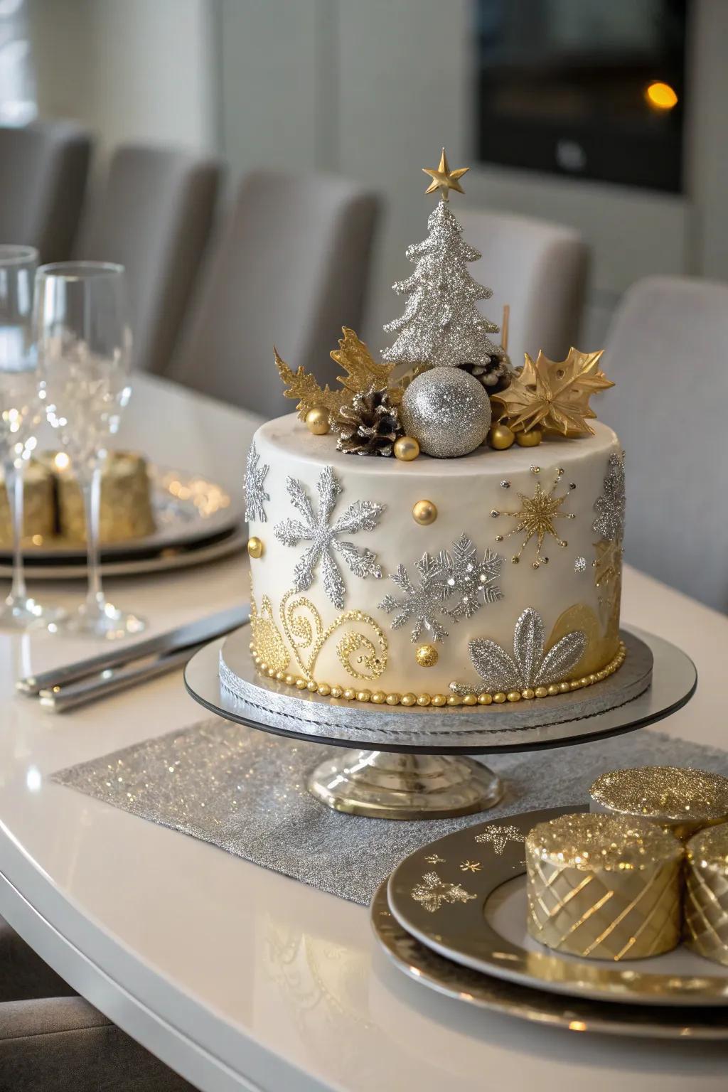 Christmas cake featuring shimmering masterpieces