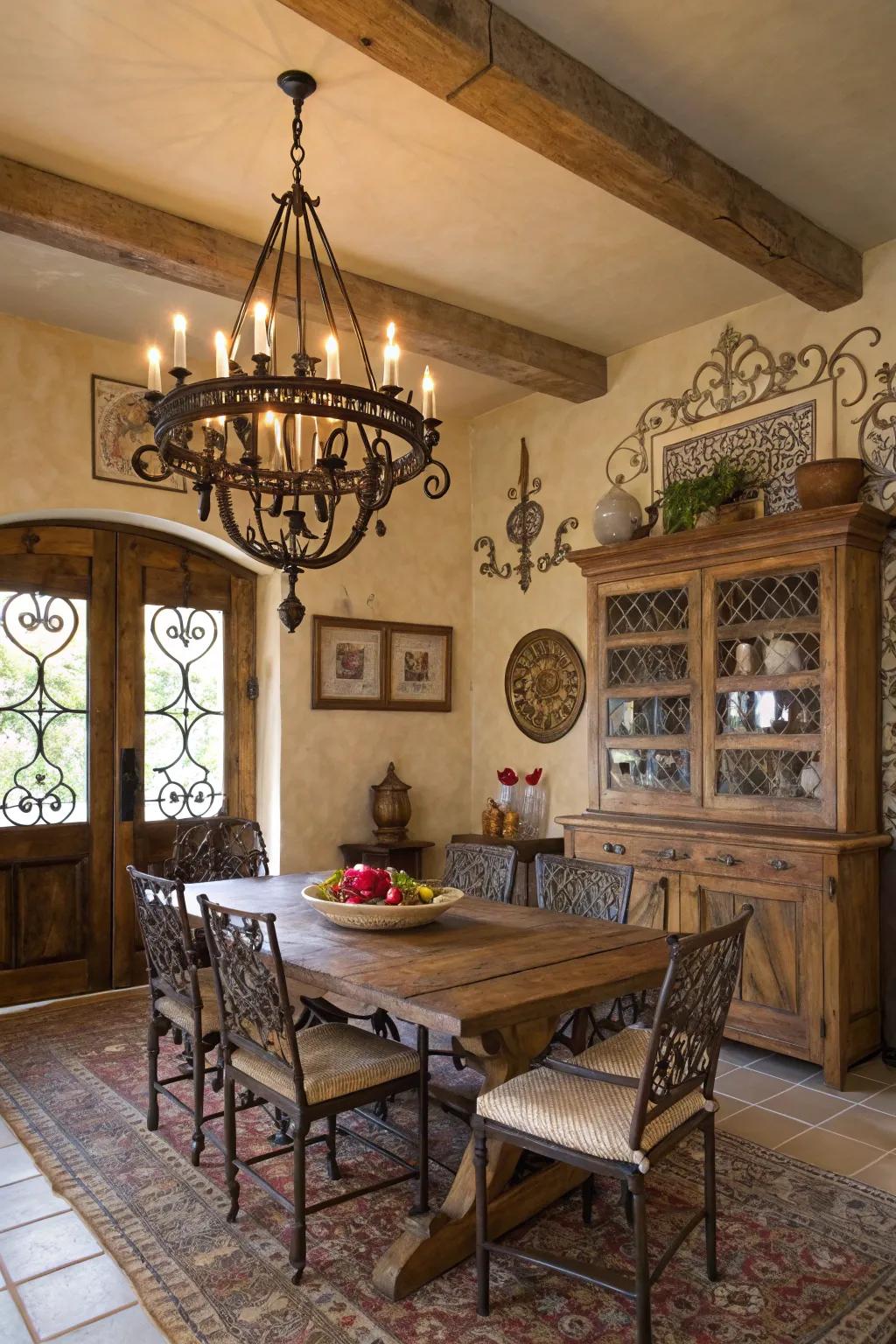 Forged metal contributes traditional charm to the space.