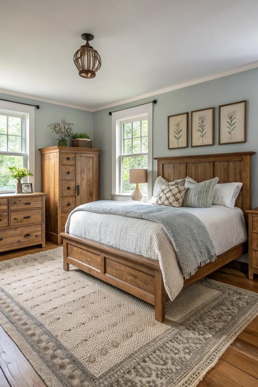 A combination of old and new elements creates a harmonious design in this guest bedroom.
