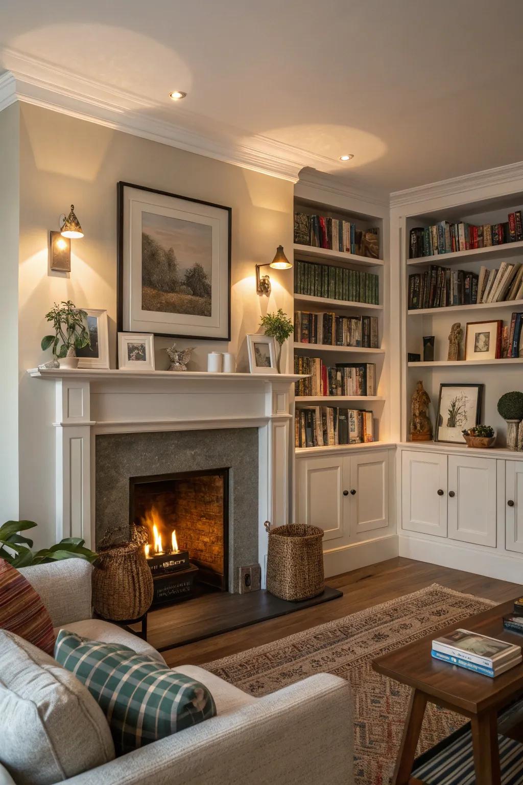 Integrated shelving delivers flair and practical storage.