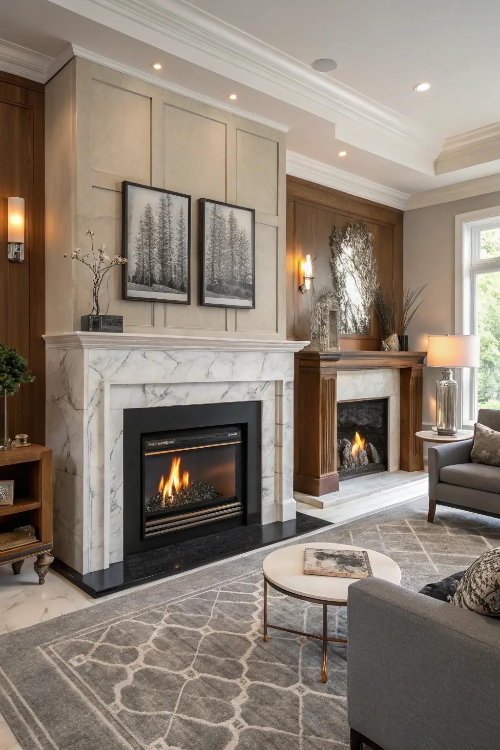 Display of different fireplace border styles.