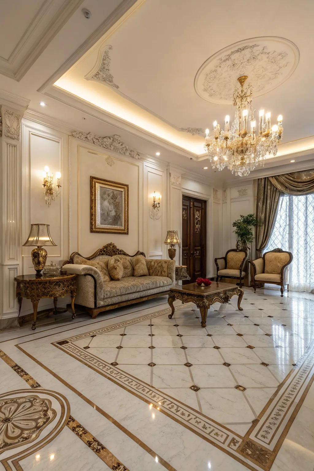Incorporate extravagance via refined marble flooring.