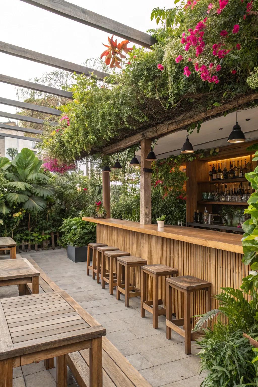 Natural wood adds warmth and blends beautifully with garden elements.