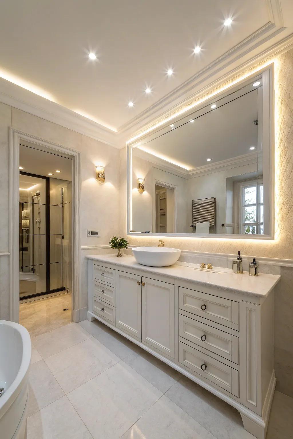 A soothing atmosphere is established by soft lighting.