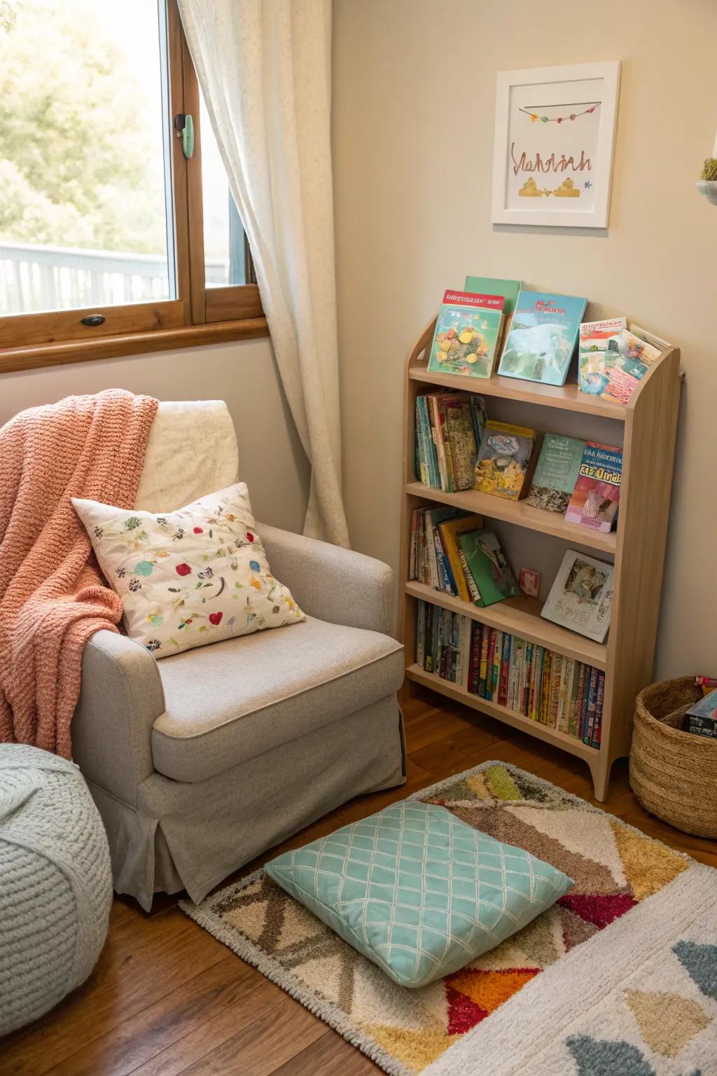 A reading nook promotes a love for books and quiet moments.