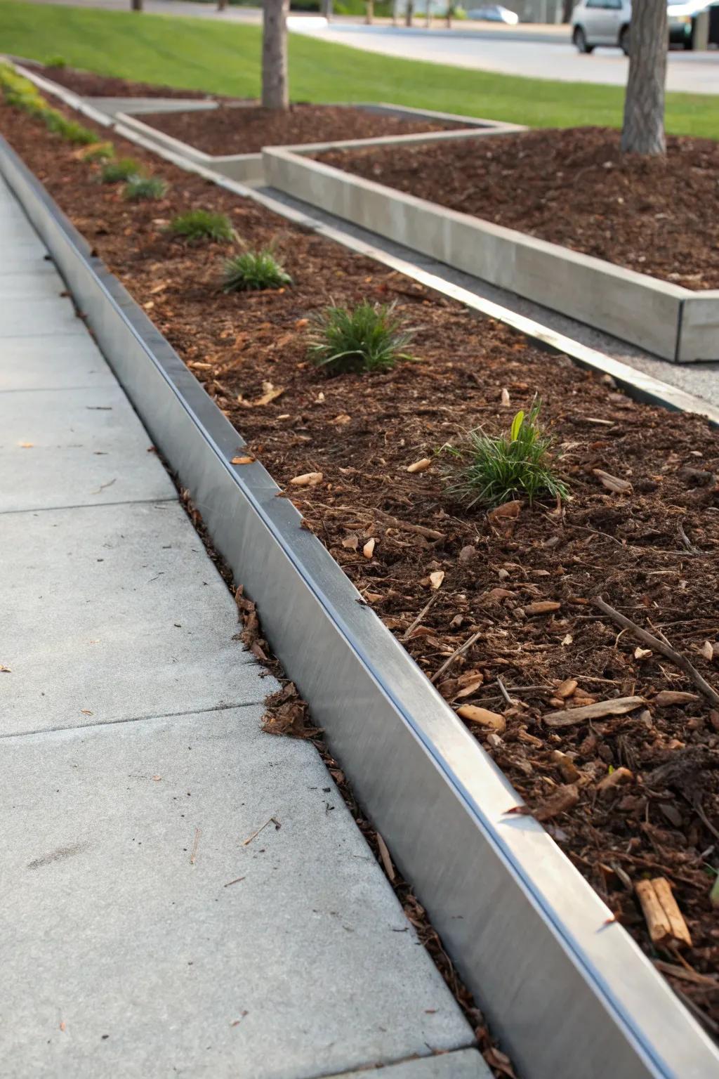 Metallic edges introduce modern appeal to mulch borders.
