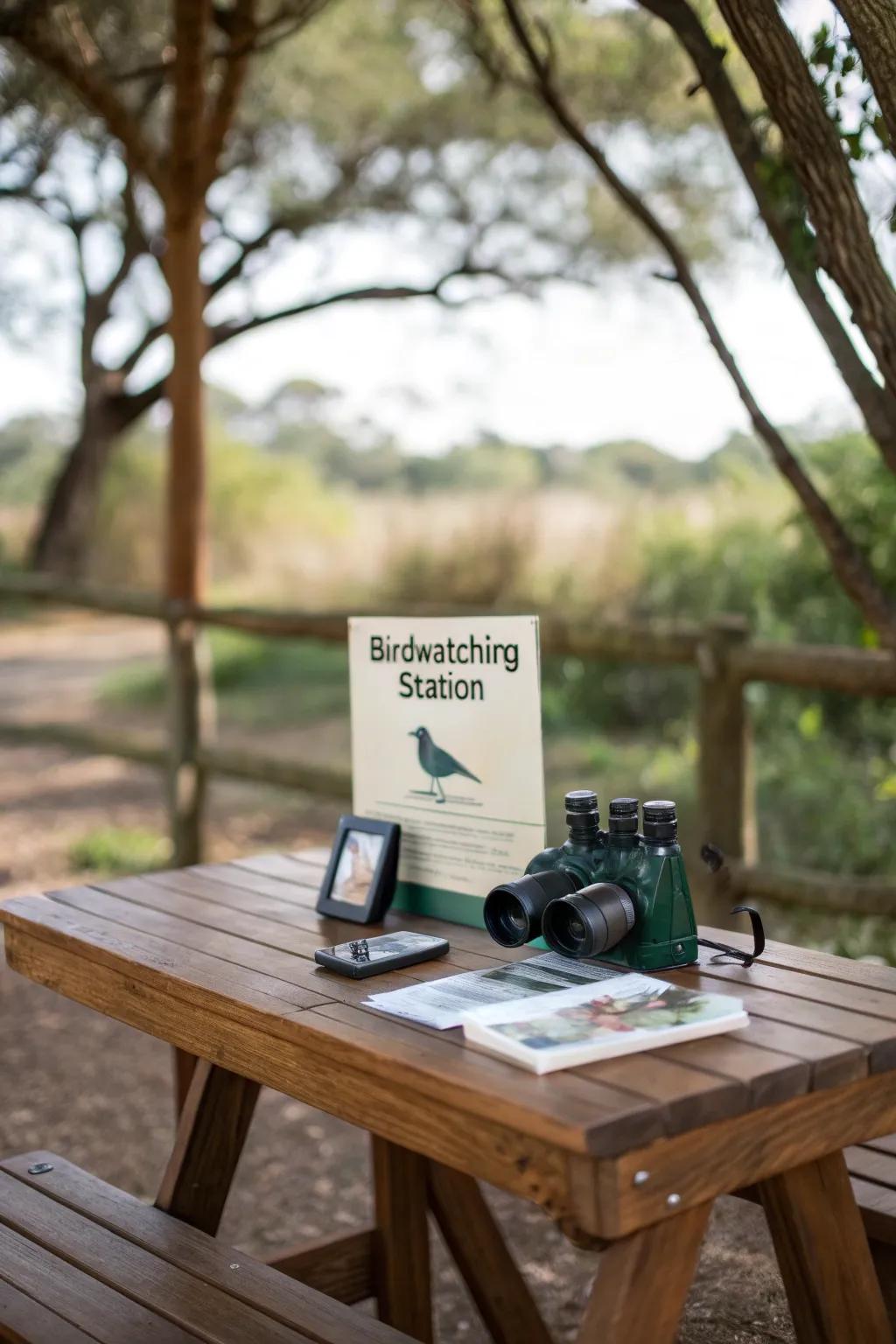 Interactive bird watching station for curious guests.