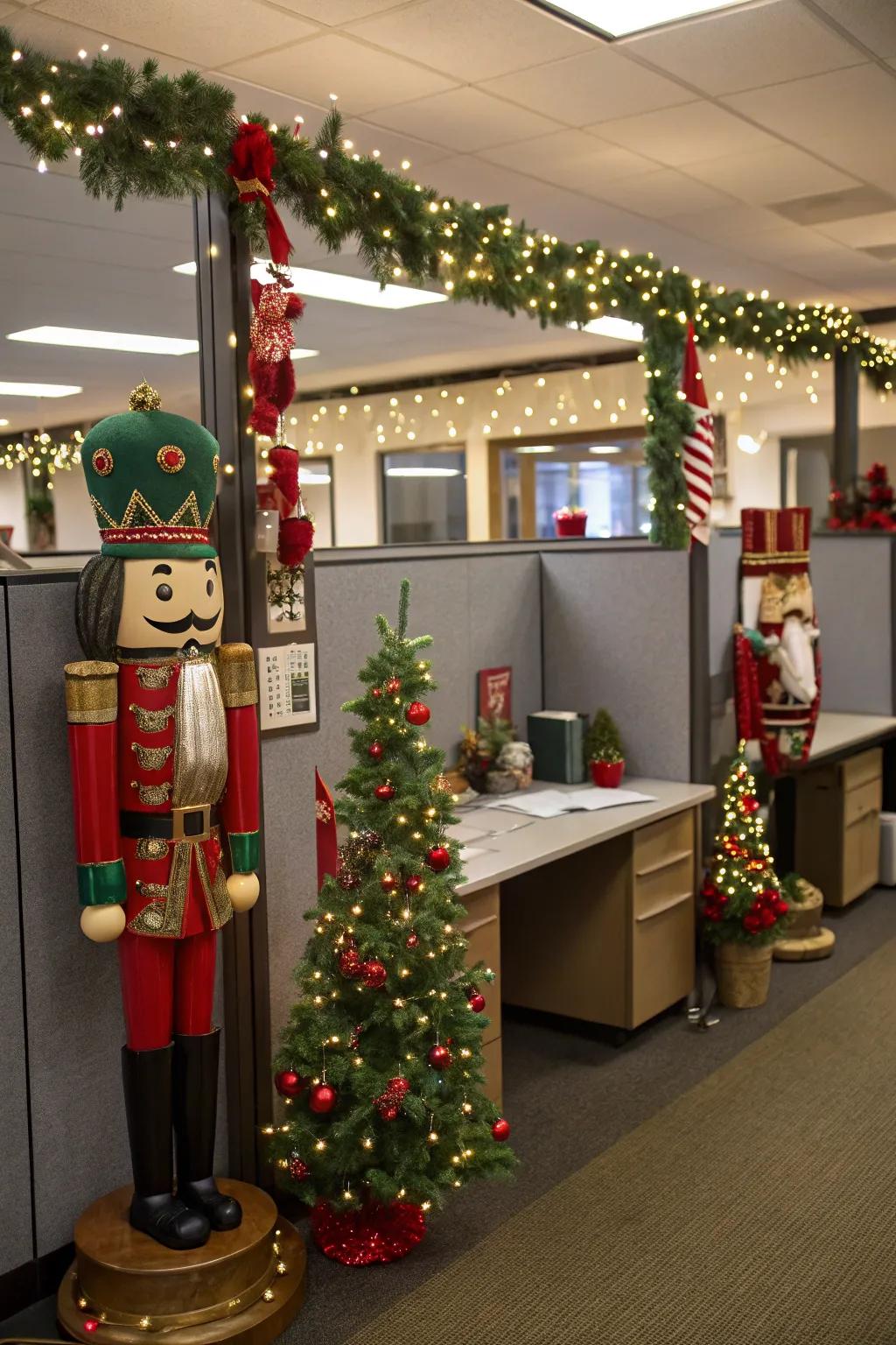 Wood cracker figures bring a classic festive charm.