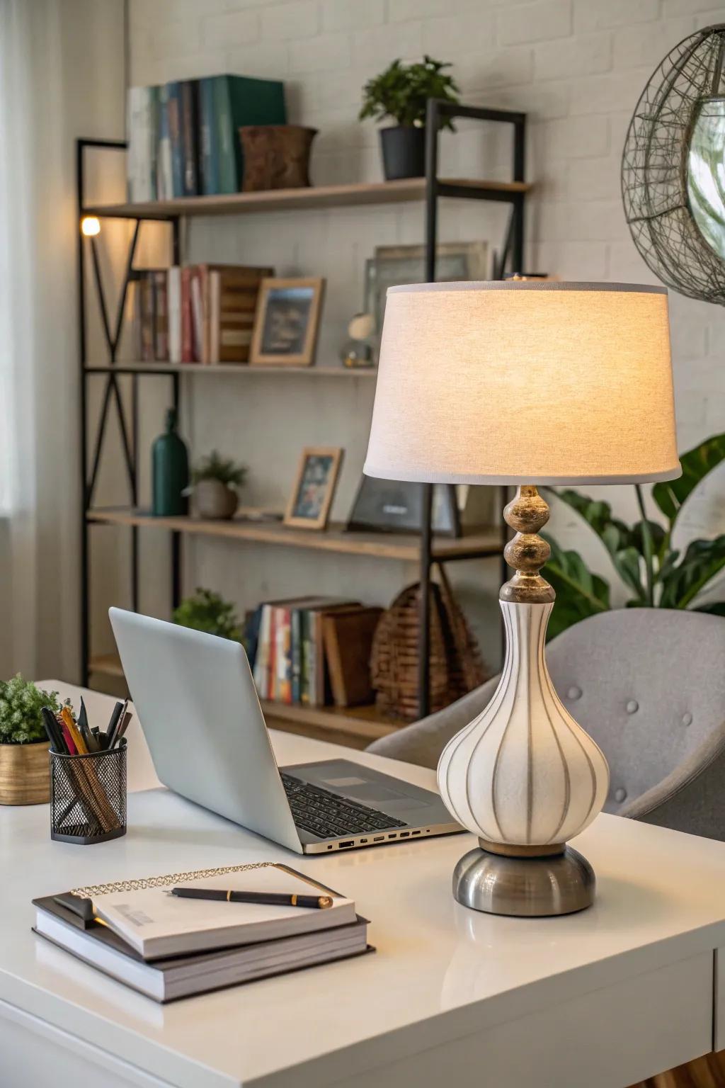 A statement lamp enhances both the style and functionality of your workspace.