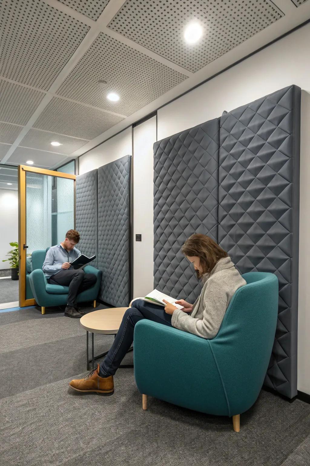 In a busy office, quiet zones offer tranquility and concentration.