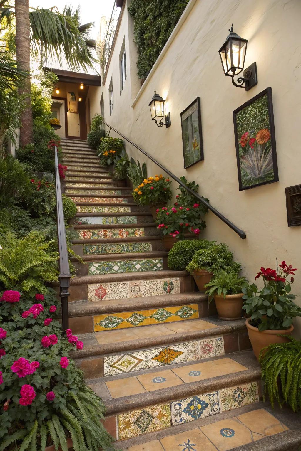 Decorative elements bring personality to this open staircase.