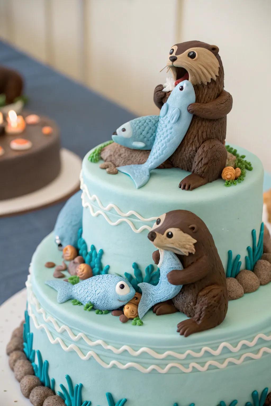 Unite otters and fins for a playful cake motif.