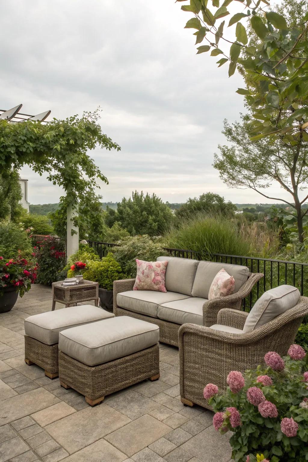 An external ottoman enhances the luxury of patio spaces.