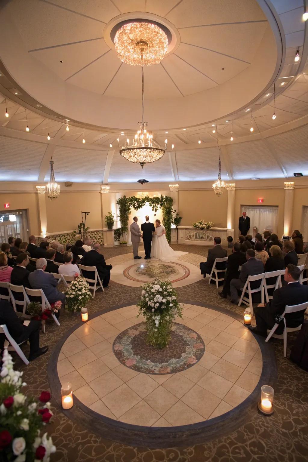 An intimate ceremony in the round, embracing all attendees.