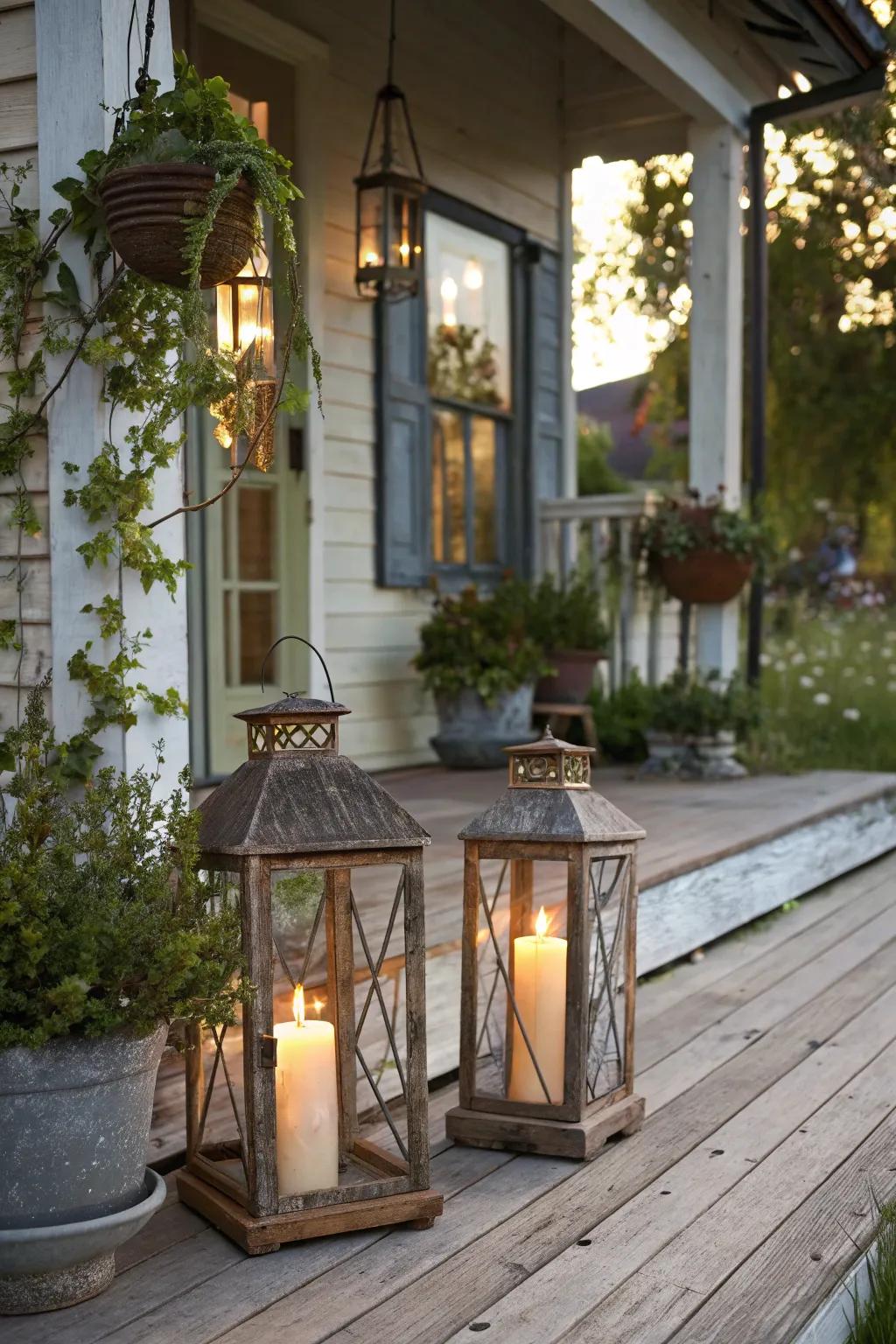 Countryside luminaries featuring LED lights contribute a snug radiance to the vista.