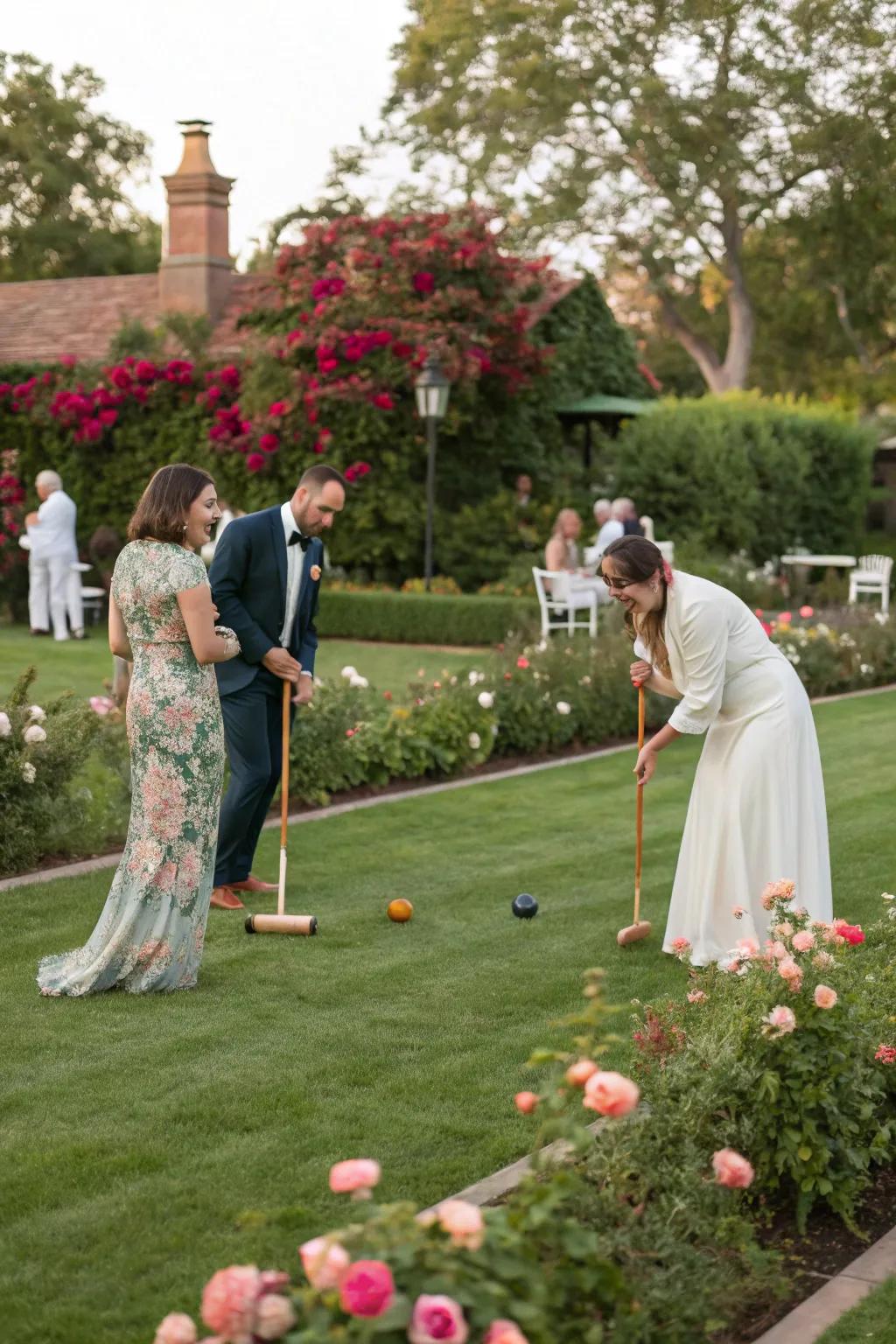Lawn games add playful entertainment to garden get-togethers.
