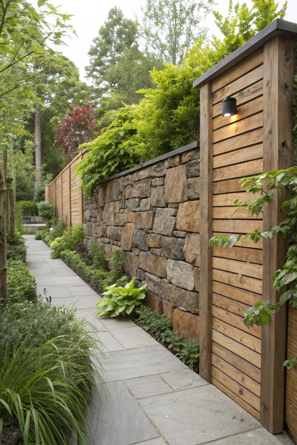 Walls made of diverse materials combine durability with countryside appeal.