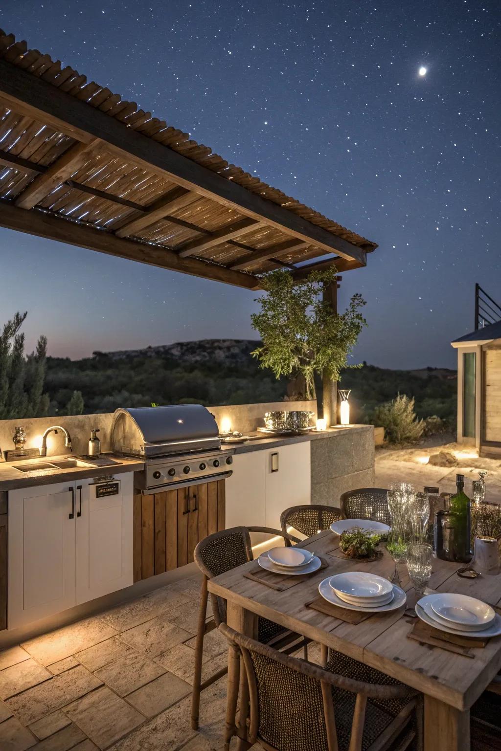 A dining space beside the bar simplifies outdoor dining.