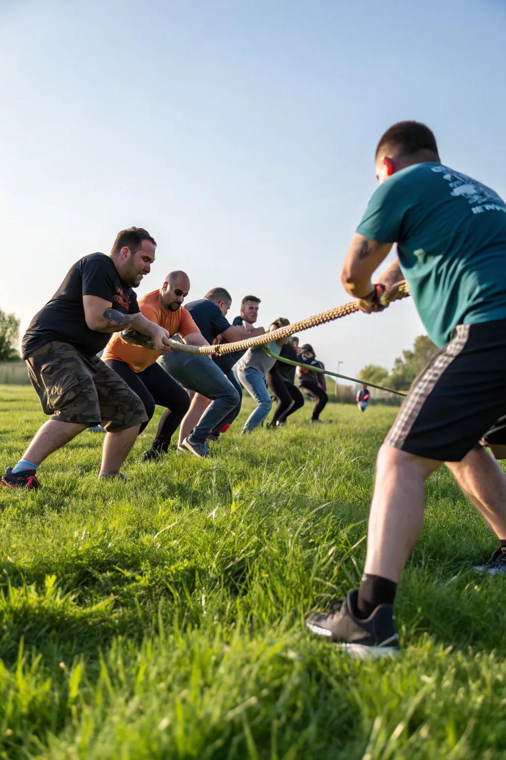 Tug of war game bringing laughter and excitement
