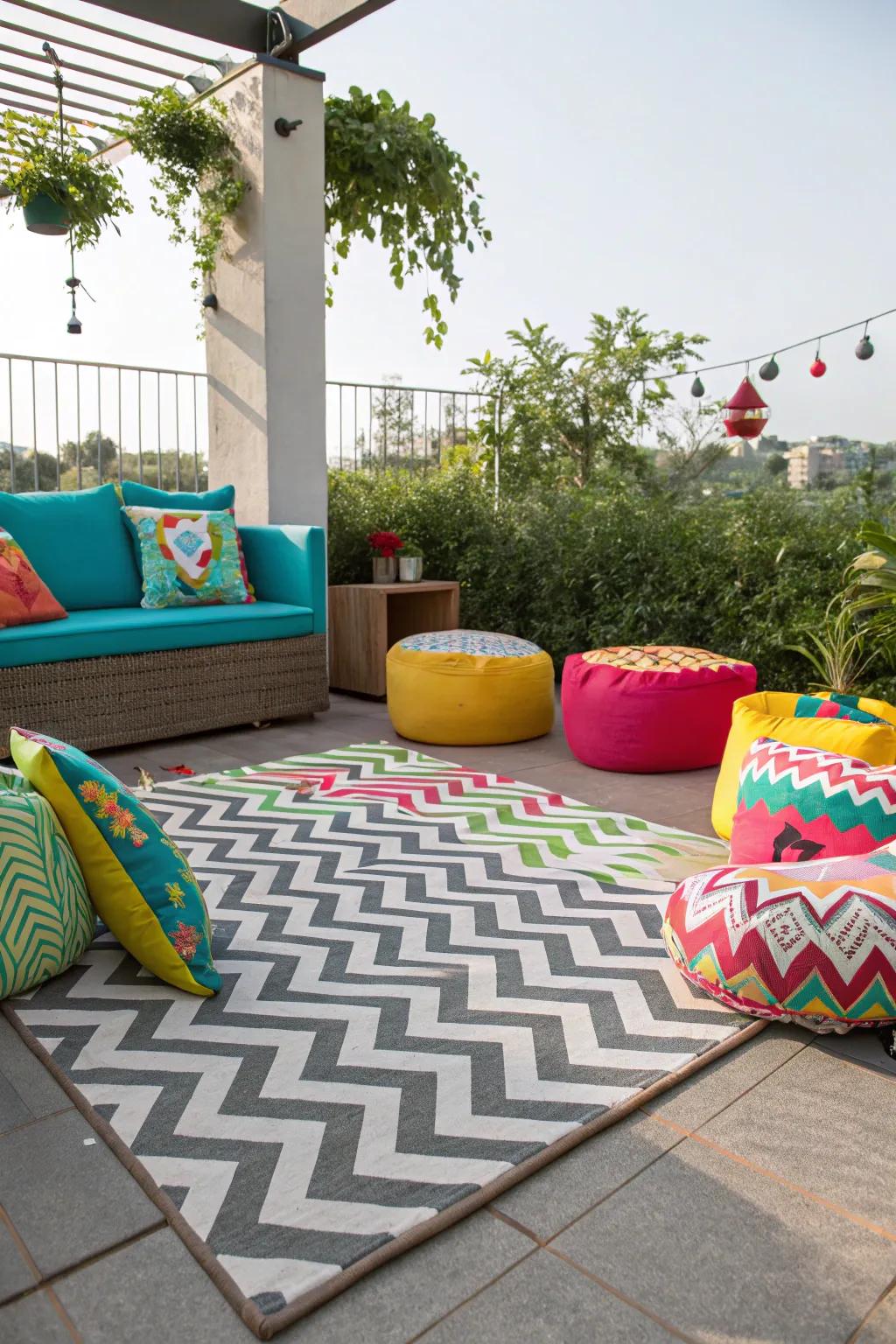 Dynamic vigor enhanced by zigzag patterns.