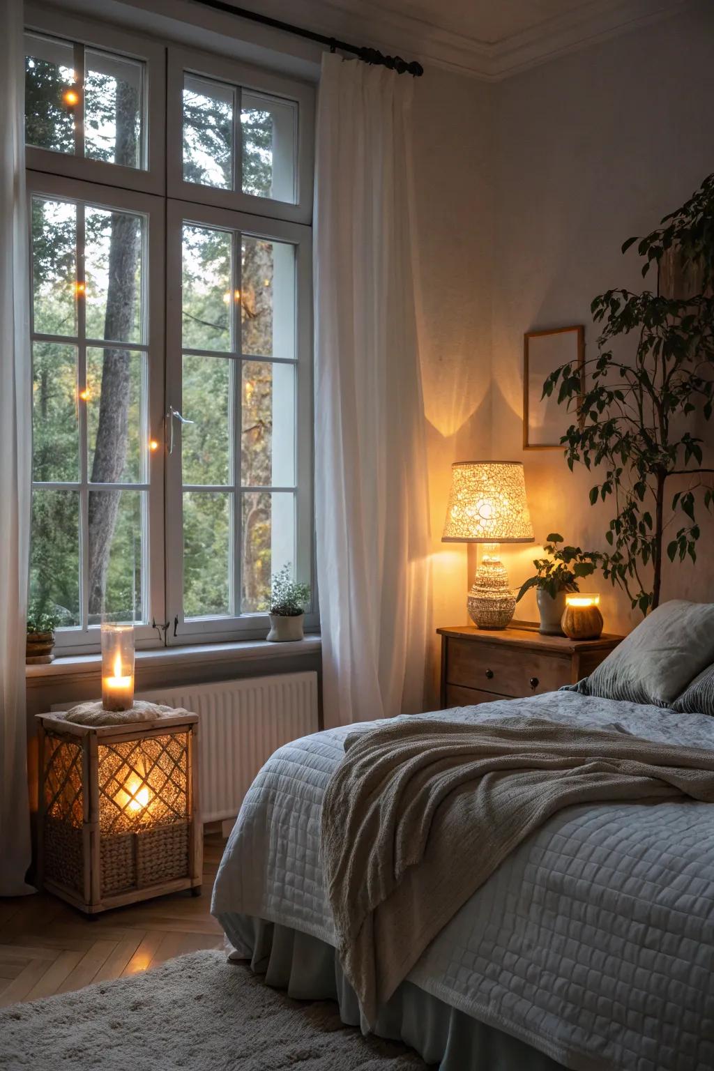 Mix natural and ambient lighting for tranquility.