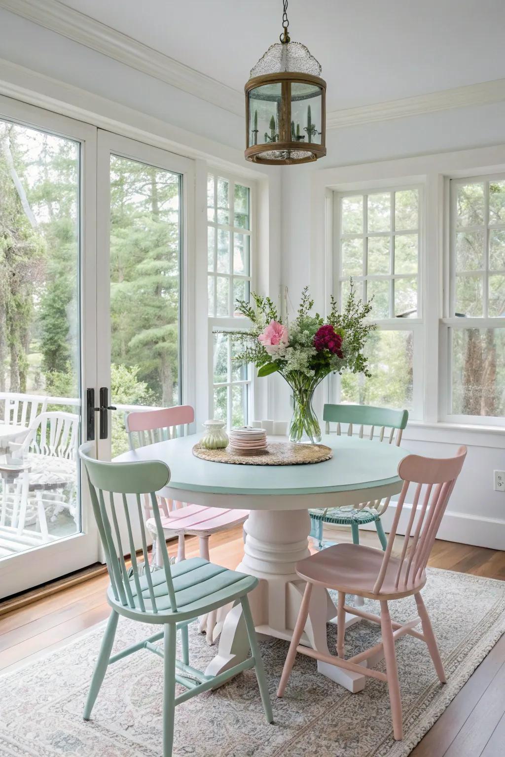 Pastel colors bring a playful, cheerful touch to your dining table.