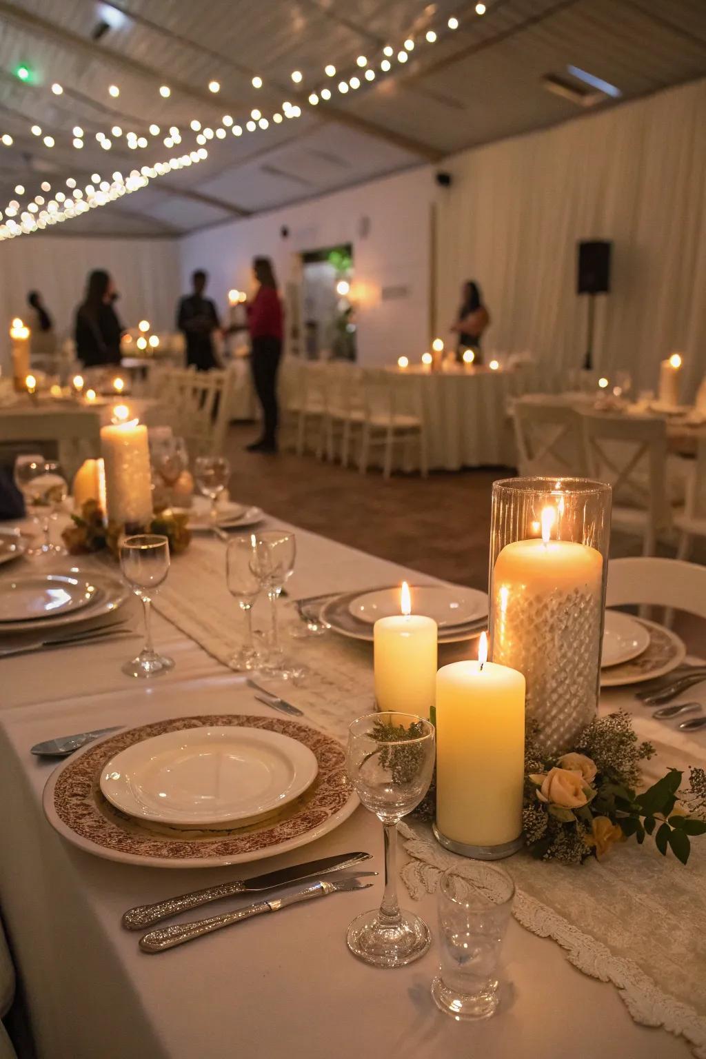 Generate a gentle radiance with artificial candles.