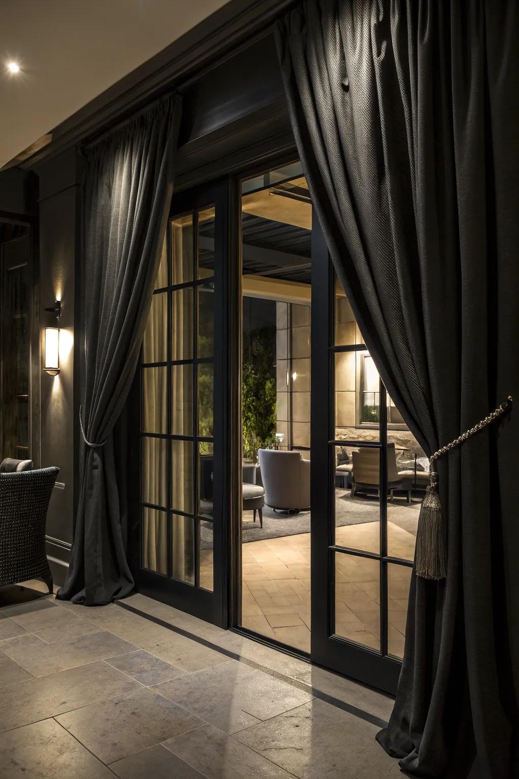 Dark curtains establish a striking contrast and add refinement to any space.