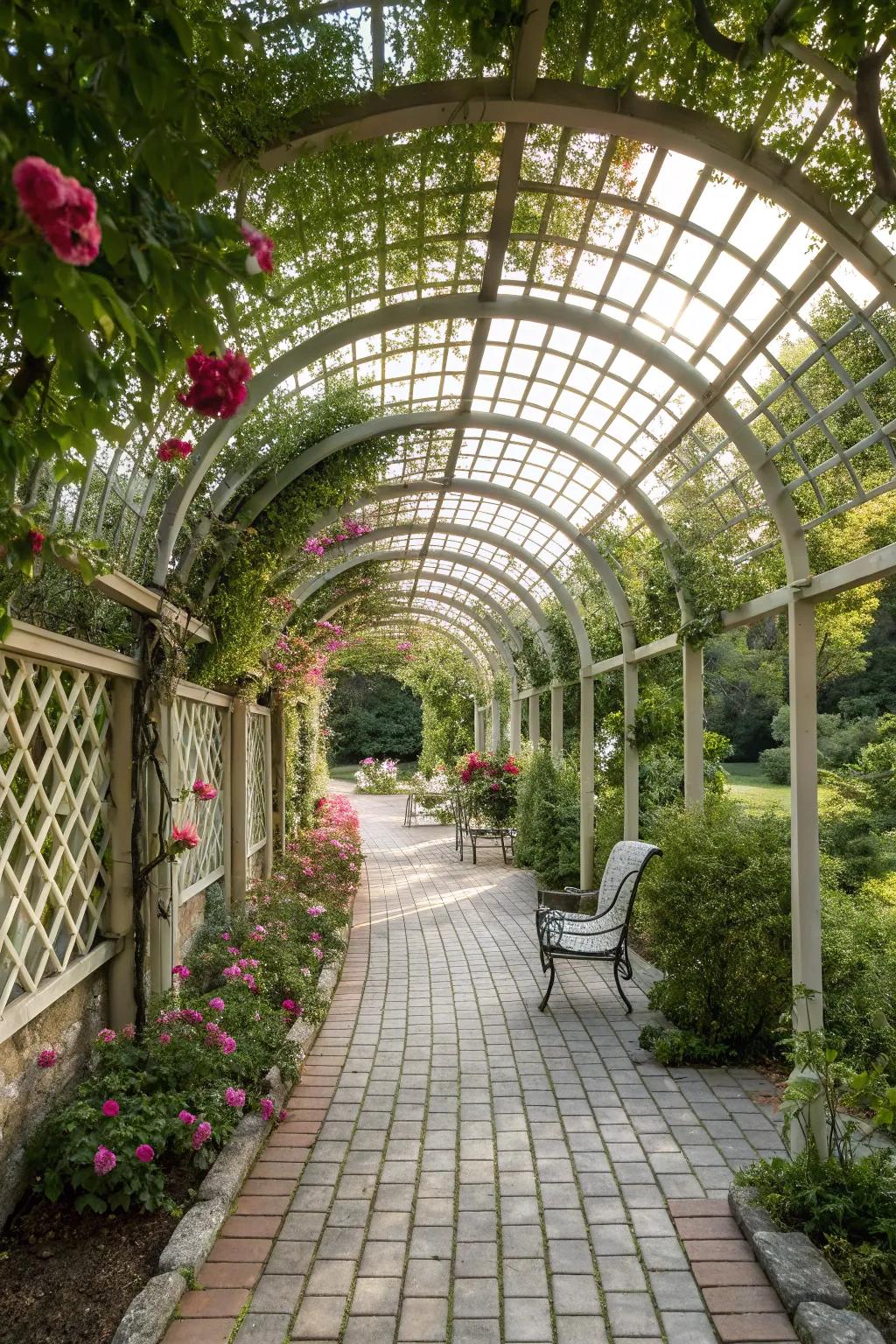 A quixotic weave walkway imparts storybook charm to your garden pathway.