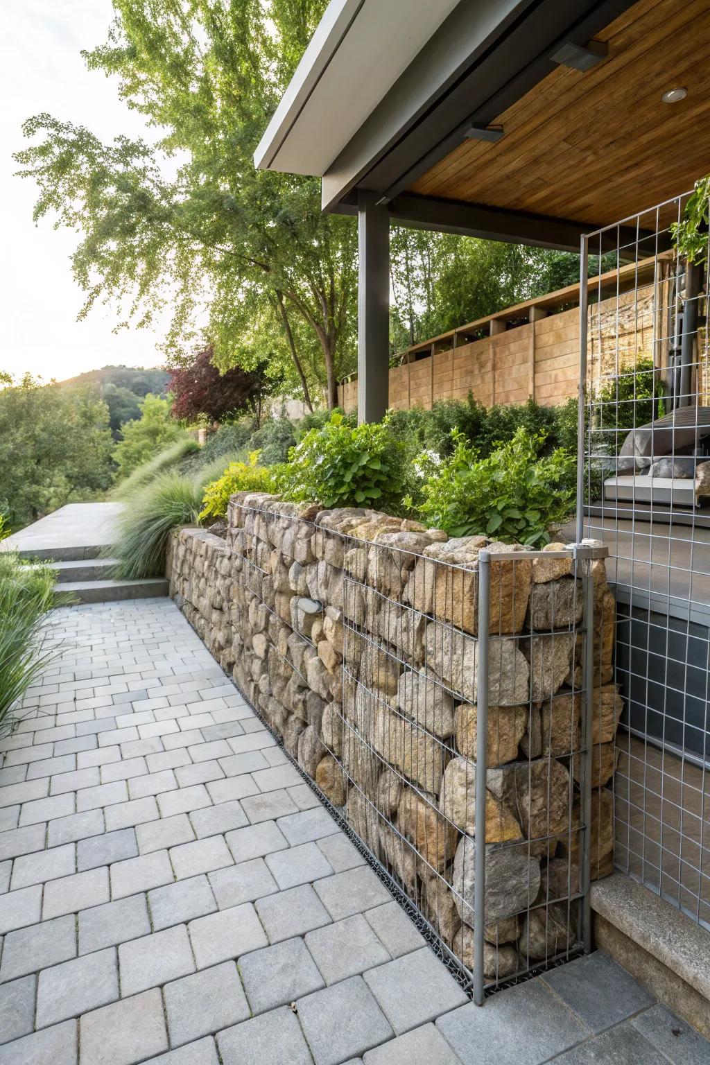 Add texture with stone or gabion structures.