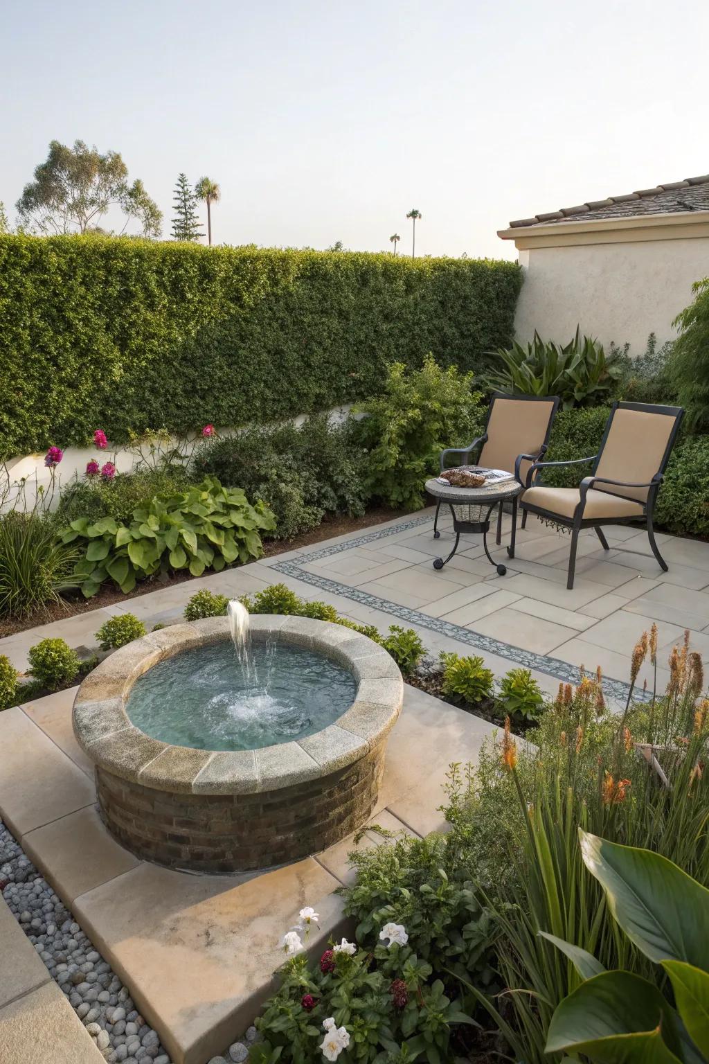 A tranquil liquid element instilling calmness to the patio.