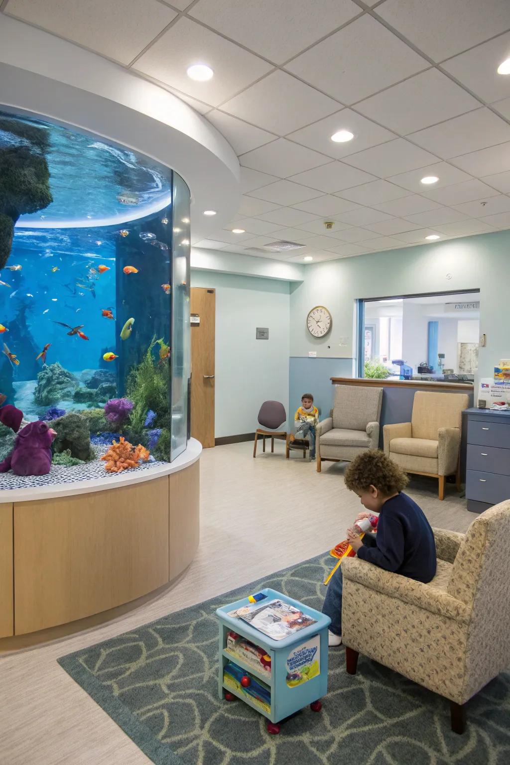 A calming aquarium that infuses serenity into the waiting space.