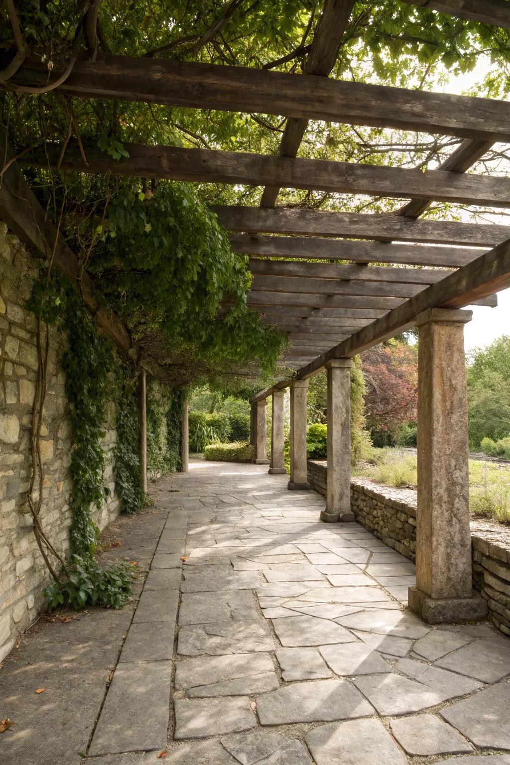 Layering textures results in a pleasant, welcoming ambiance under your pergola.