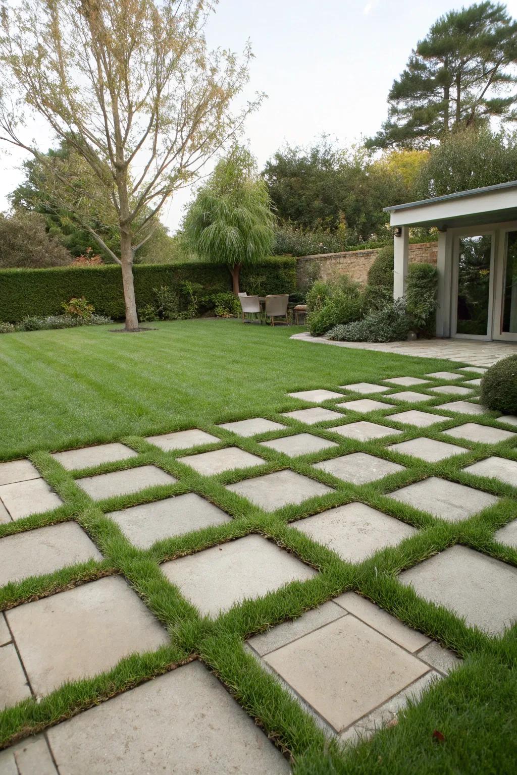 Grass pavers deliver a lush and resilient patio surface.