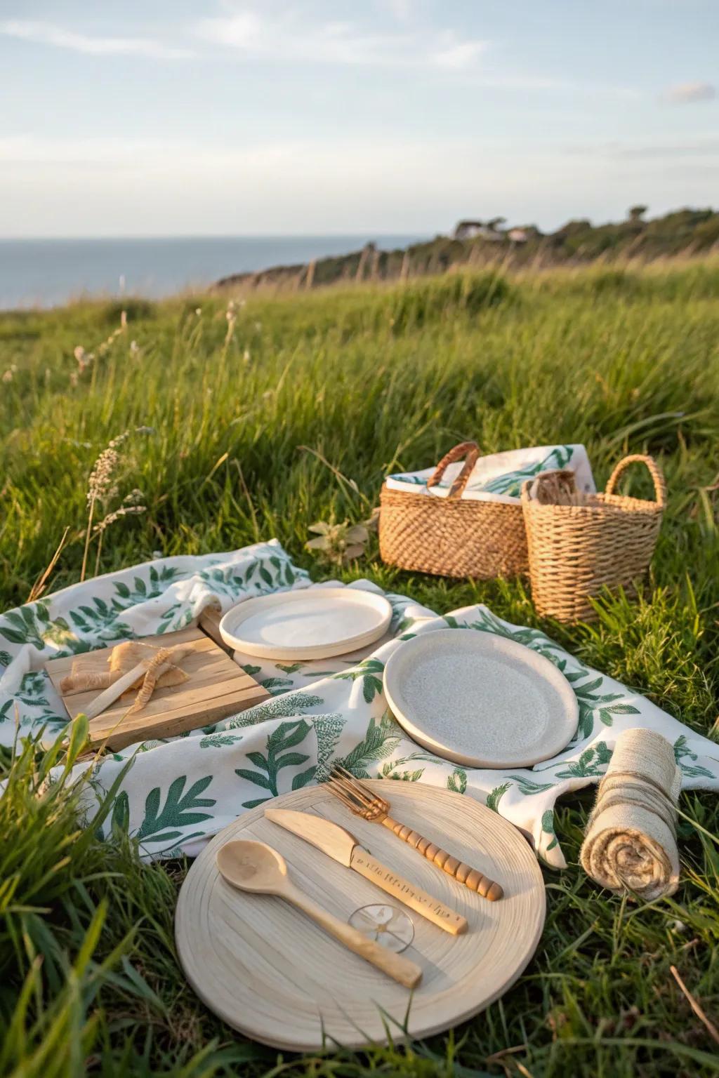 Eco-conscious tableware maintains your picnic’s style and sustainability.