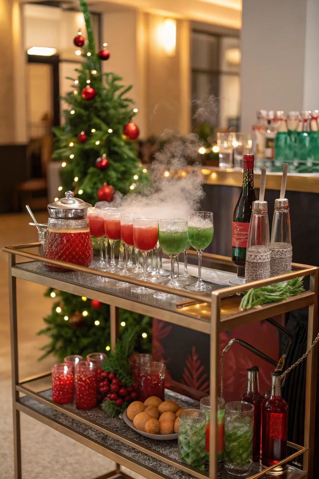 Transform your beverage cart into a celebratory focal point for holiday gatherings.