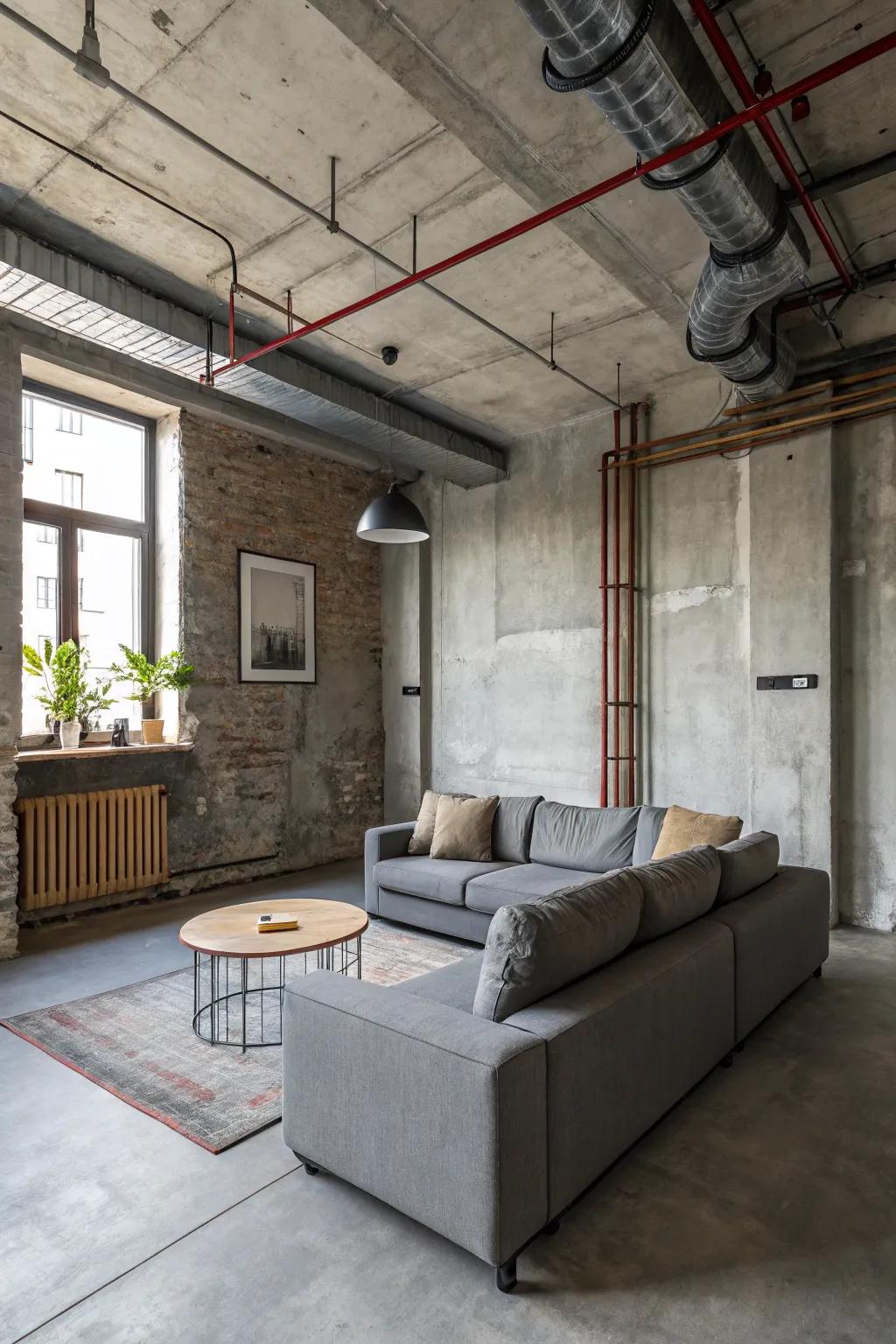 Industrial design elements bring a modern touch.