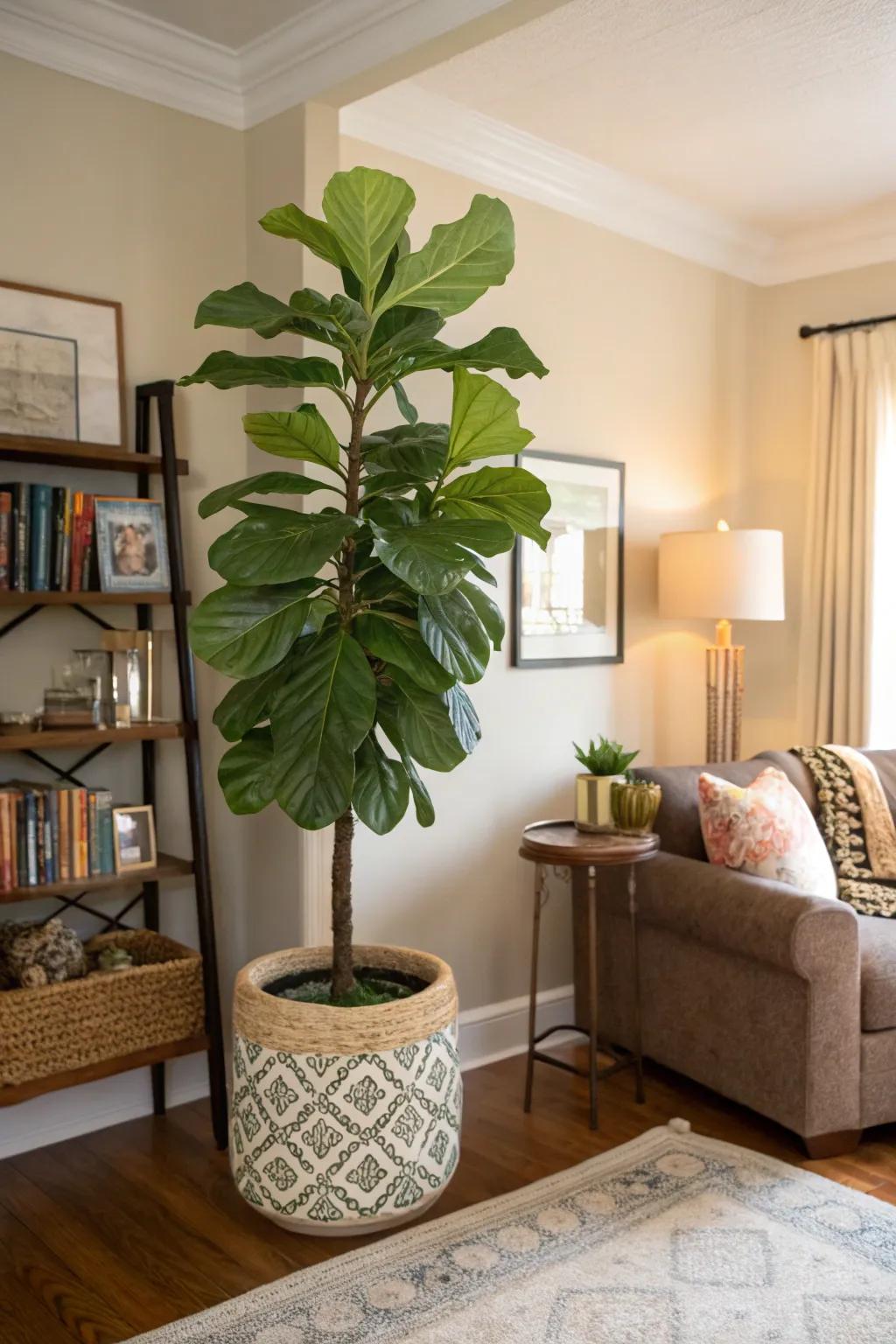 Give life to empty corners using tall, leafy plants.