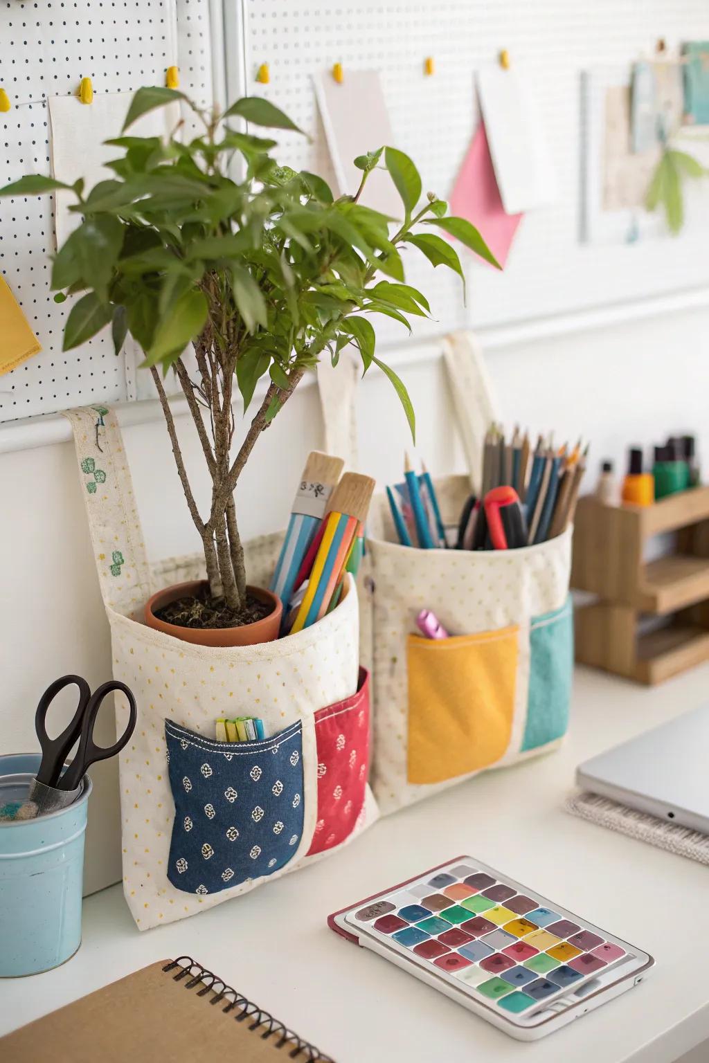 Textile pockets offer both style and utility.