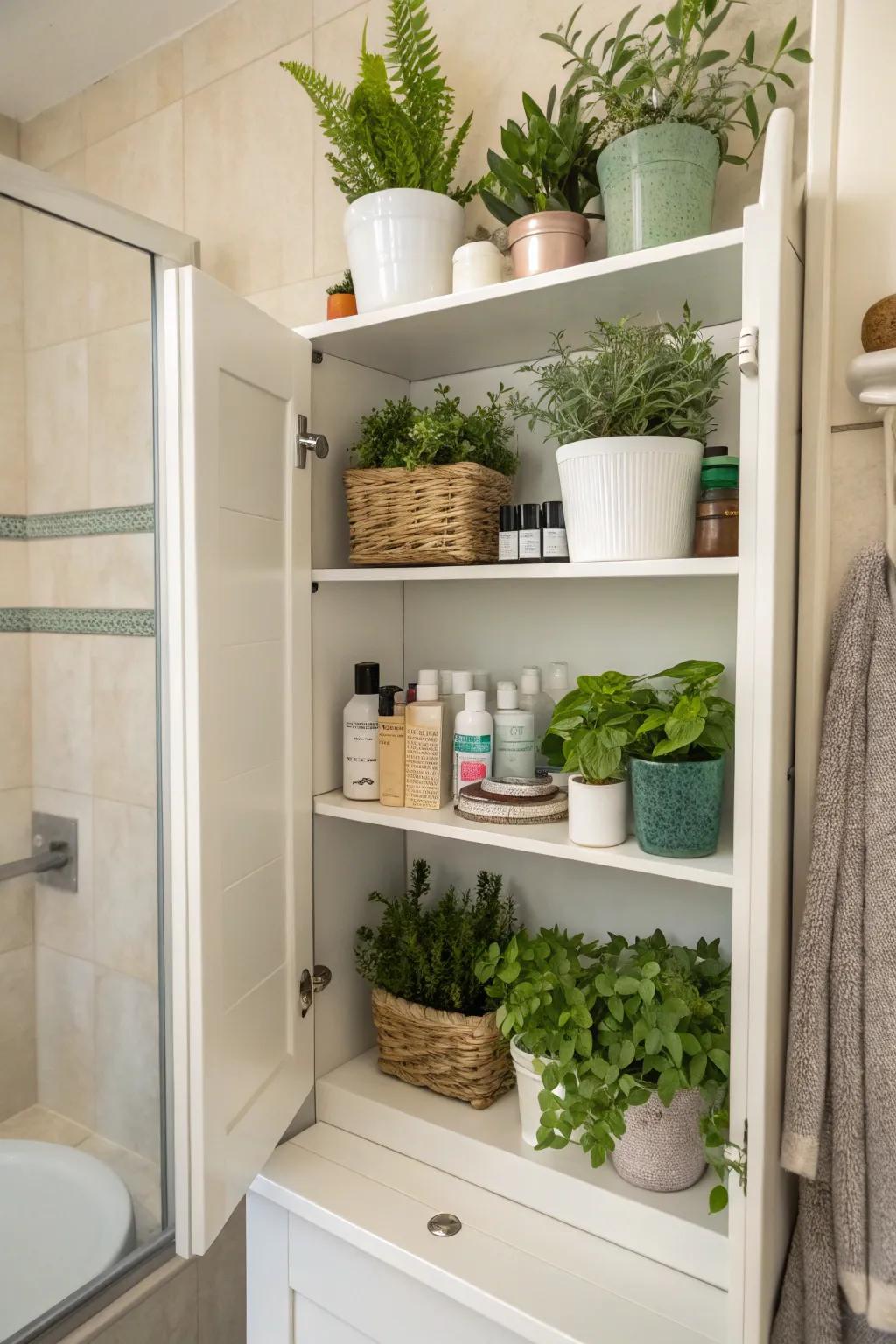 Open shelves can become a stylish display for your favorite plants.