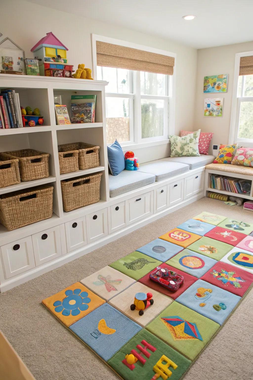 Space and functionality are optimized with multi-purpose furniture.